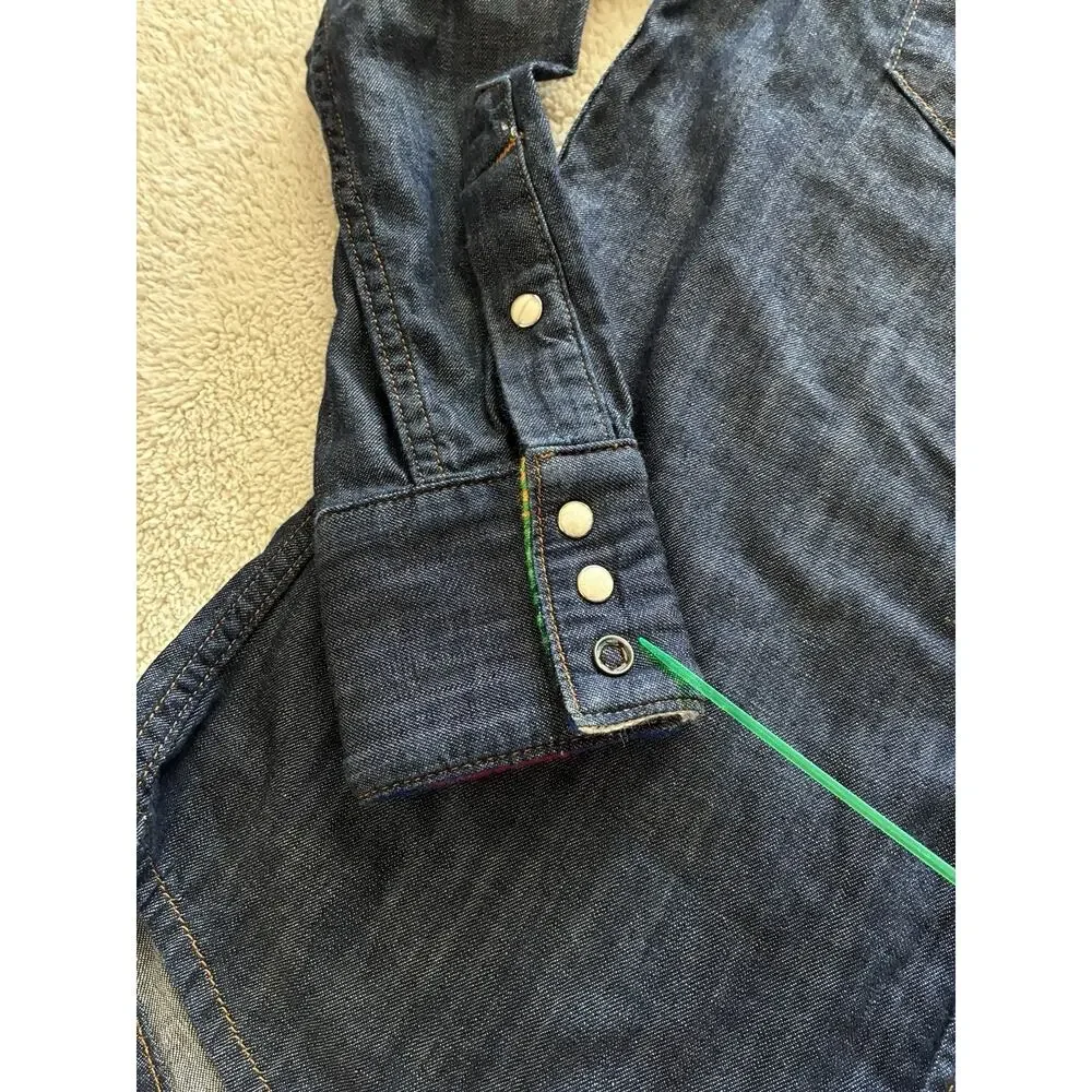 True Religion GEORGIA BAJA WESTERN Shirt Aztec Denim Pearl Snap Med Shirt